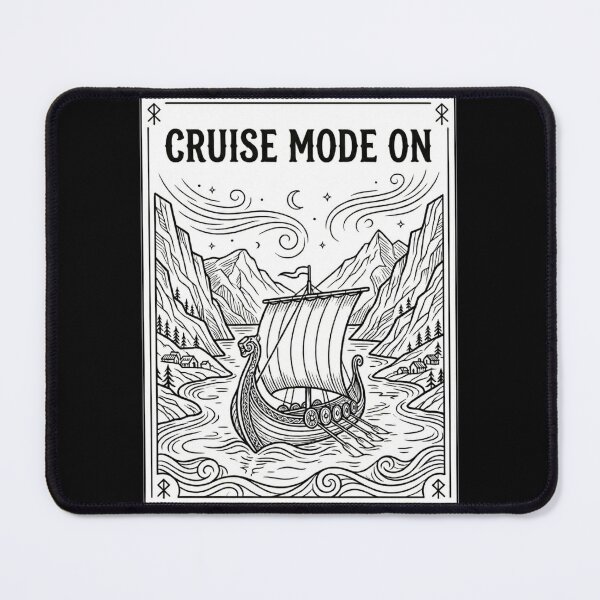 Item preview, Cruise Mode On – Viking Ship, Nordic Fjords, Tattoo Line Art designed and sold by MystfjordTales.