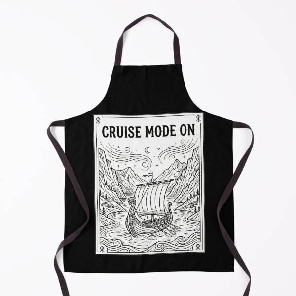 Item preview, Cruise Mode On – Viking Ship, Nordic Fjords, Tattoo Line Art designed and sold by MystfjordTales.