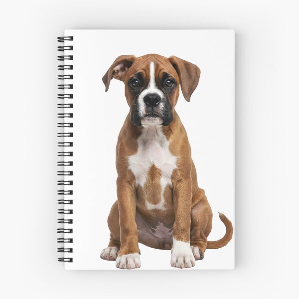 Item preview, Curious Boxer Puppy Sitting On White Background designed and sold by PholPol1959.