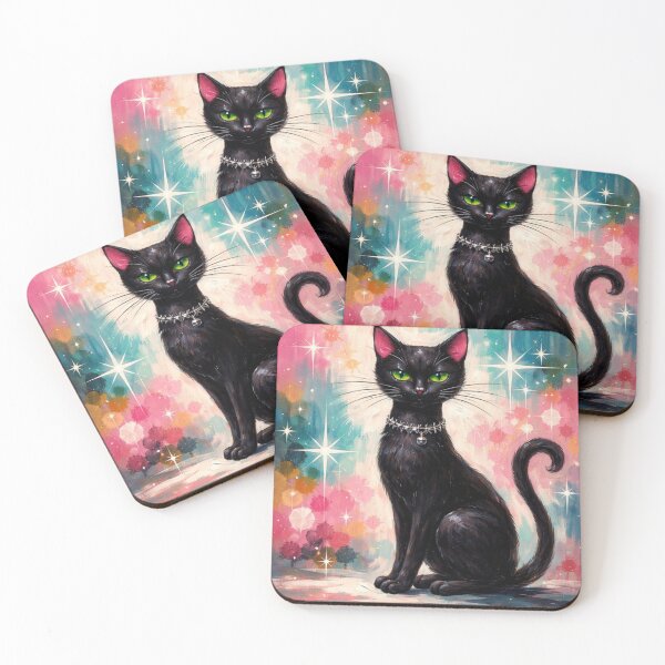 Item preview, Black Cat Art, Sweet, Mid Century Stars,Pink,Blue,White designed and sold by VFWChuck.