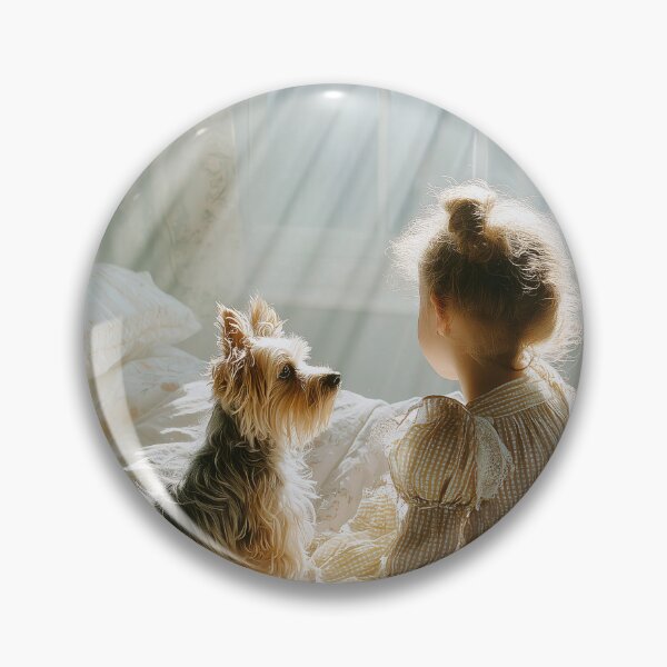 Item preview, Young Girl and Yorkshire Terrier Dog in Sunlit Room designed and sold by lautir.