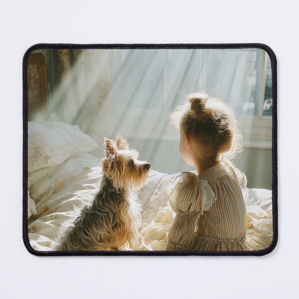 Item preview, Young Girl and Yorkshire Terrier Dog in Sunlit Room designed and sold by lautir.