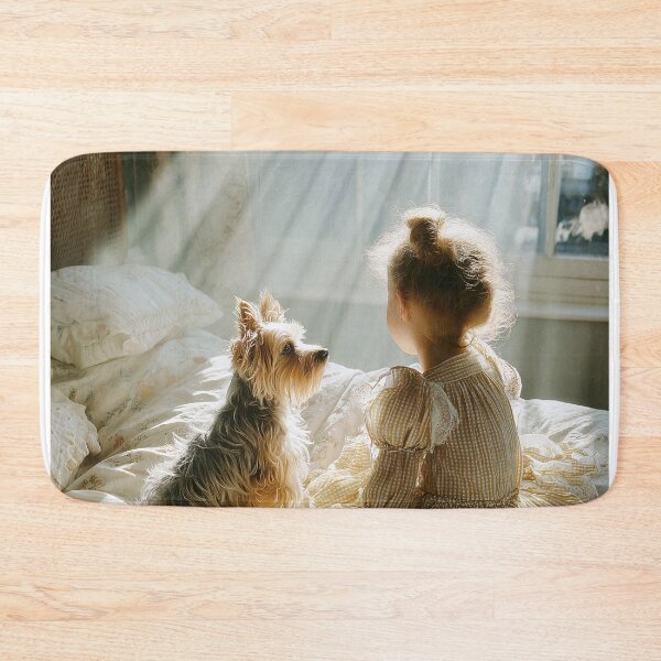 Item preview, Young Girl and Yorkshire Terrier Dog in Sunlit Room designed and sold by lautir.