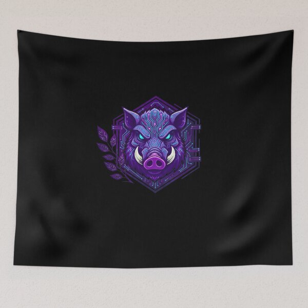 Item preview, Cyber Boar Beast - Futuristic Neon Circuit Wild Hog Illustration designed and sold by AbulailArt.