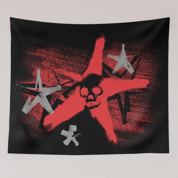 Item preview, Grunge Skull Star Graffiti – Edgy Punk Street Art Aesthetic Red & Black Skull Design designed and sold by artworkathome.
