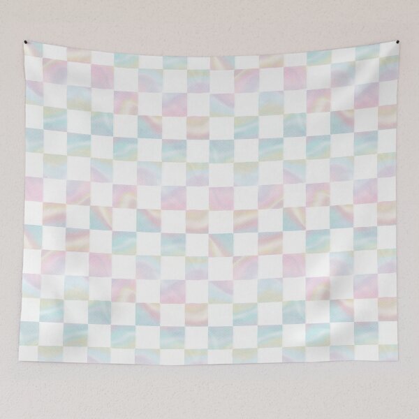 Item preview, Pastel Holographic Checkers -- Gentle Pink and Blue designed and sold by Doodle Finch Designs.