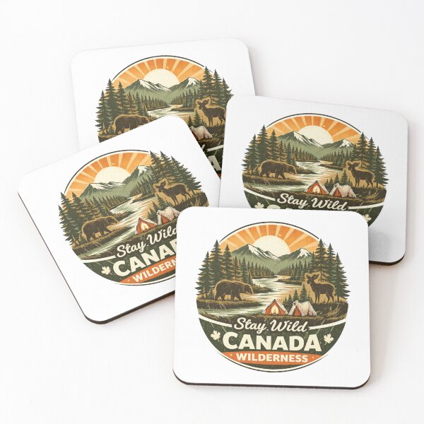 Item preview, Canada Wilderness Retro Badge – Vintage Forest Mountain Sunset Wildlife Illustration designed and sold by Globalcitytees.