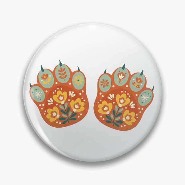 Item preview, Playful Floral Folk Art Cat Paws Pair – Scandinavian Folk Art by heidiannemorris © designed and sold by FOLK ART FUSION by heidiannemorris.