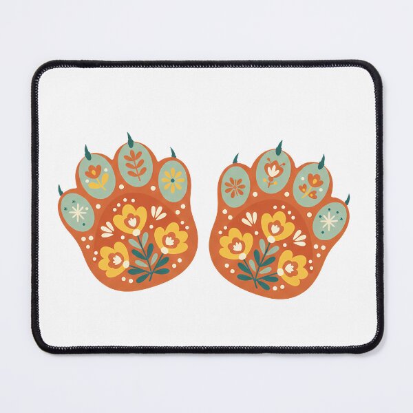 Item preview, Playful Floral Folk Art Cat Paws Pair – Scandinavian Folk Art by heidiannemorris © designed and sold by FOLK ART FUSION by heidiannemorris.