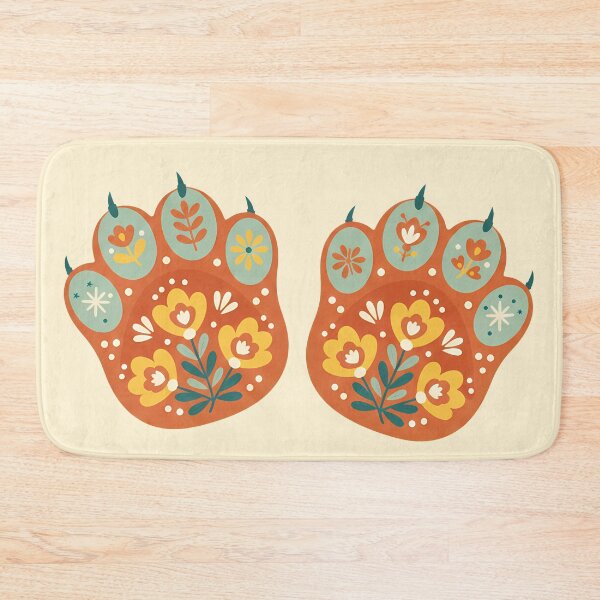 Item preview, Playful Floral Folk Art Cat Paws Pair – Scandinavian Folk Art by heidiannemorris © designed and sold by FOLK ART FUSION by heidiannemorris.
