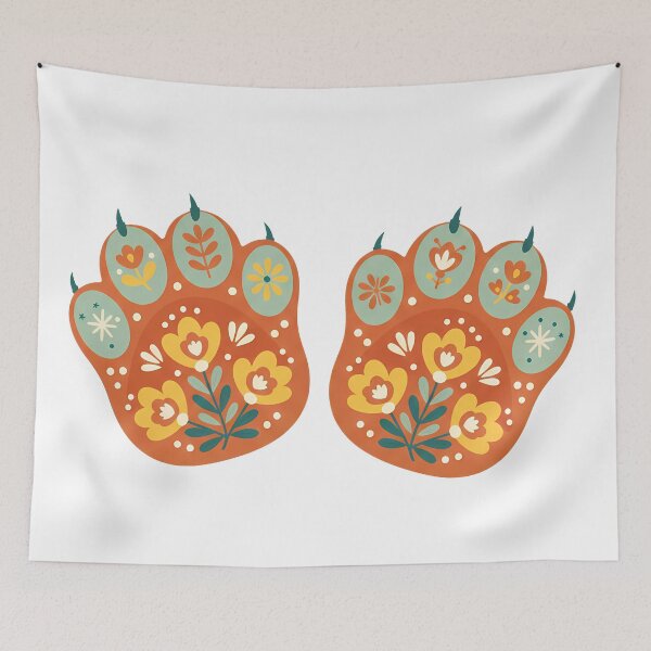 Item preview, Playful Floral Folk Art Cat Paws Pair – Scandinavian Folk Art by heidiannemorris © designed and sold by FOLK ART FUSION by heidiannemorris.