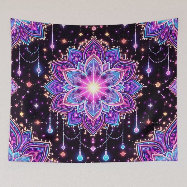 Item preview, Neon Cosmic Mandala Pattern – Psychedelic Galaxy Flower Glow Seamless Design designed and sold by RidaSalArt.