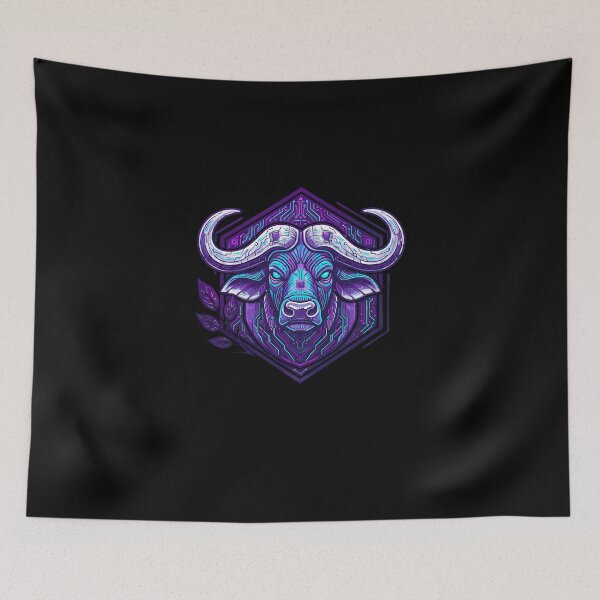 Item preview, Cyber Buffalo Tech Art - Futuristic Neon Circuit African Bull Illustration designed and sold by AbulailArt.