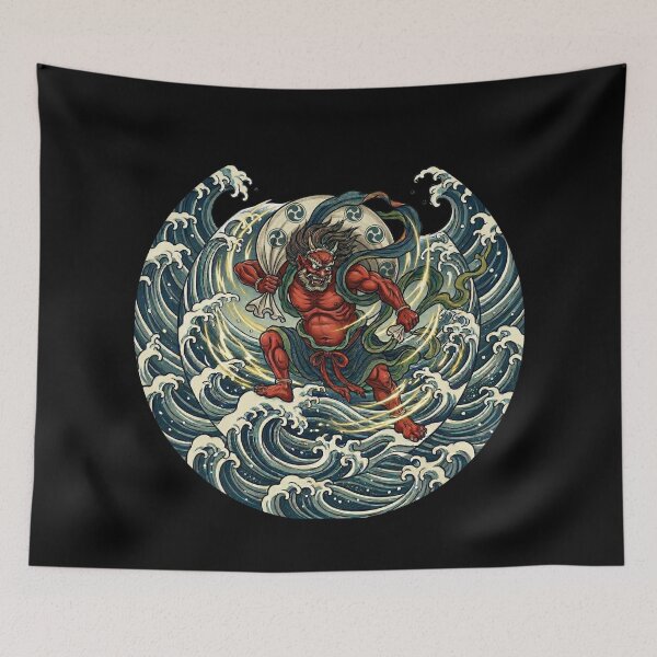 Item preview, Japanese Wind God Fujin - Traditional Ukiyo-e Demon Graphic Art designed and sold by UltimateJapan.