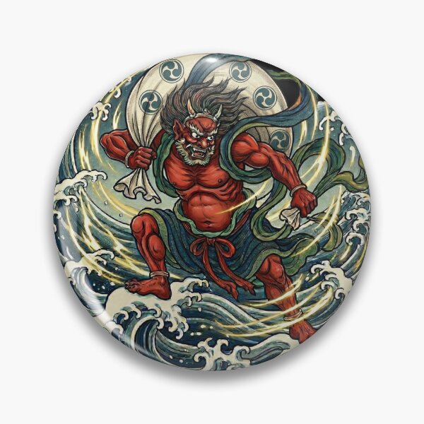 Item preview, Japanese Wind God Fujin - Traditional Ukiyo-e Demon Graphic Art designed and sold by UltimateJapan.
