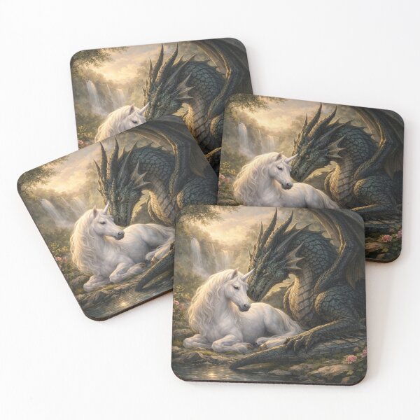 Item preview, Dragon and Unicorn – Fantasy Friendship, Magical Creatures, Dragon Art, Unicorn Art, Mythical Beasts, Peaceful Fantasy Scene, Epic Fantasy Illustration designed and sold by DrakariArt.