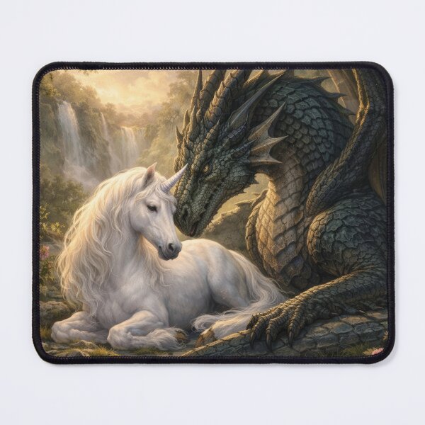 Item preview, Dragon and Unicorn – Fantasy Friendship, Magical Creatures, Dragon Art, Unicorn Art, Mythical Beasts, Peaceful Fantasy Scene, Epic Fantasy Illustration designed and sold by DrakariArt.