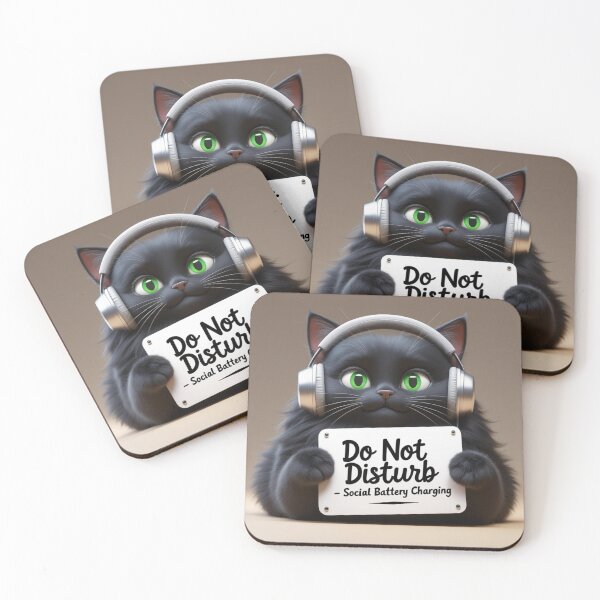 Item preview, Introvert Cute Black Cat With Headphones Do Not Disturb Social Battery Charging Cute Kawaii Cat Design designed and sold by Tpac-goods.