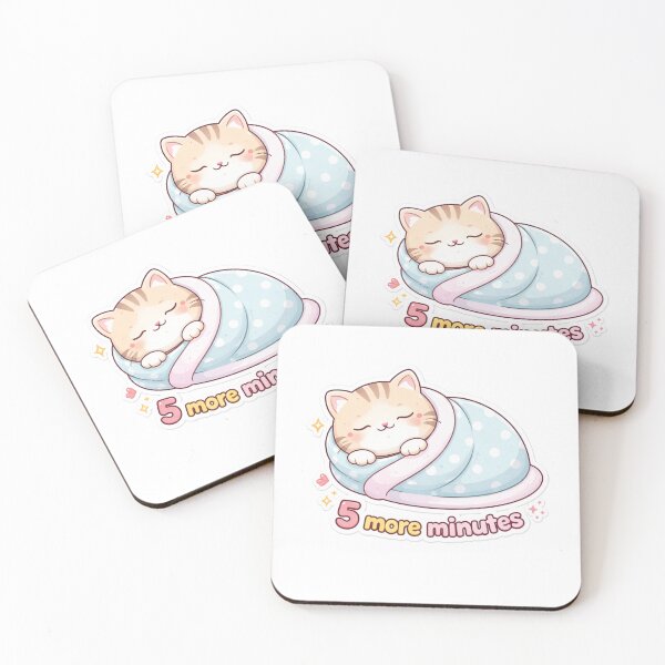 Aperçu de l'œuvre Sleepy Cat 5 More Minutes Cute Kawaii Illustration créée et vendue par New Art.