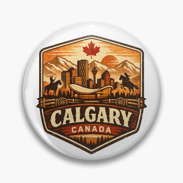 Item preview, Calgary Canada Retro Badge – Vintage Skyline Mountains Western Cowboy Design designed and sold by Globalcitytees.