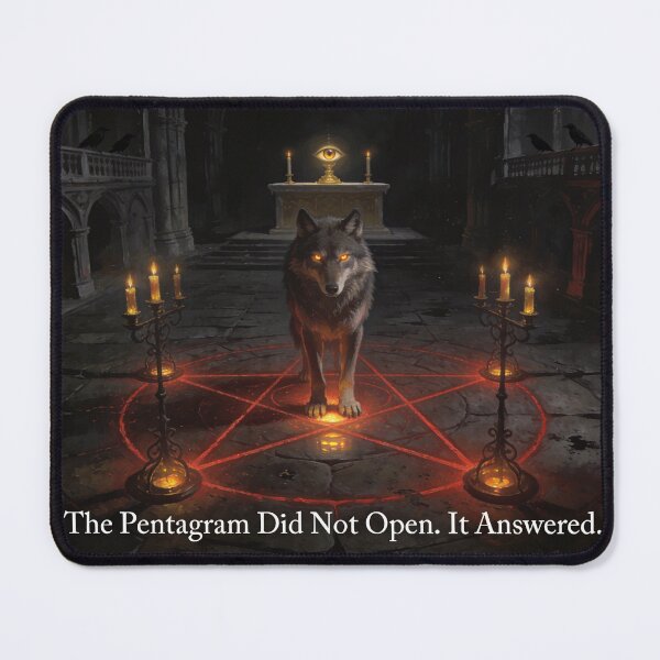 Item preview, Wolf Stands in Glowing Pentagram Cathedral Art designed and sold by GeoWhimsy Studio.