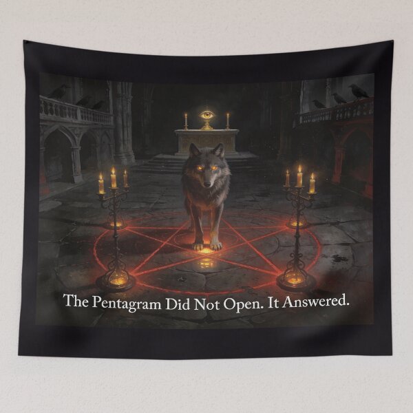 Item preview, Wolf Stands in Glowing Pentagram Cathedral Art designed and sold by GeoWhimsy Studio.