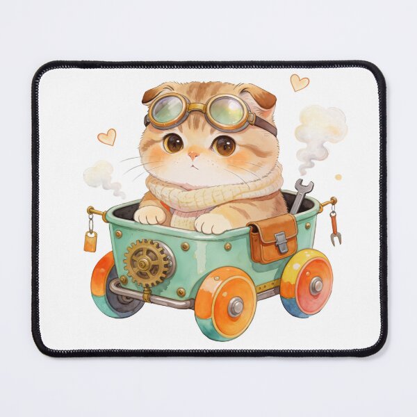 Item preview, Cute Steampunk Cat in Vintage Car Kawaii Animal Illustration with Goggles designed and sold by Anastasiia Yurevych.