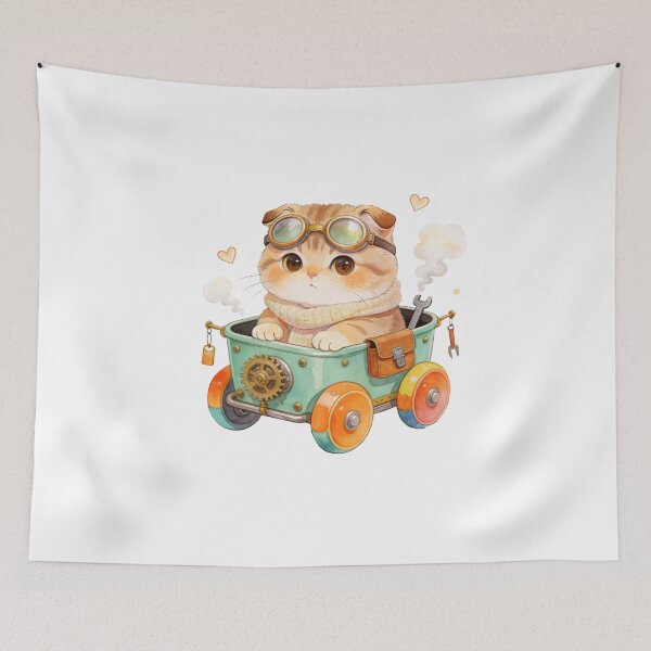 Item preview, Cute Steampunk Cat in Vintage Car Kawaii Animal Illustration with Goggles designed and sold by Anastasiia Yurevych.