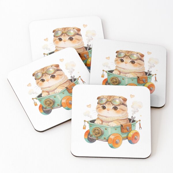Item preview, Cute Steampunk Cat in Vintage Car Kawaii Animal Illustration with Goggles designed and sold by Anastasiia Yurevych.