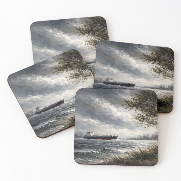 Item preview, Stormy River with Passing Ship designed and sold by cuprum.