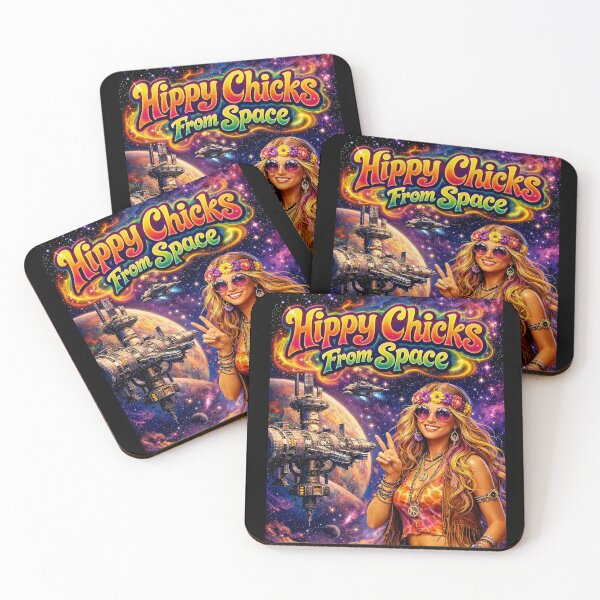 Item preview, Hippy Chicks From Space - Groovy Space Hippie Girl with Peace Sign & UFO Poster designed and sold by David Brookes Digital.