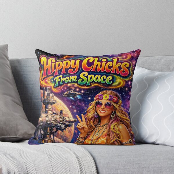 Item preview, Hippy Chicks From Space - Groovy Space Hippie Girl with Peace Sign & UFO Poster designed and sold by David Brookes Digital.