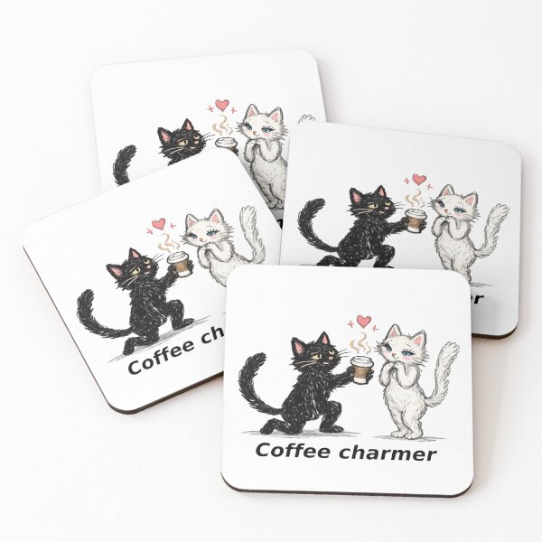 Item preview, Coffee Charmer – Cute Romantic Cat with Coffee Design designed and sold by IrynaLineArt.
