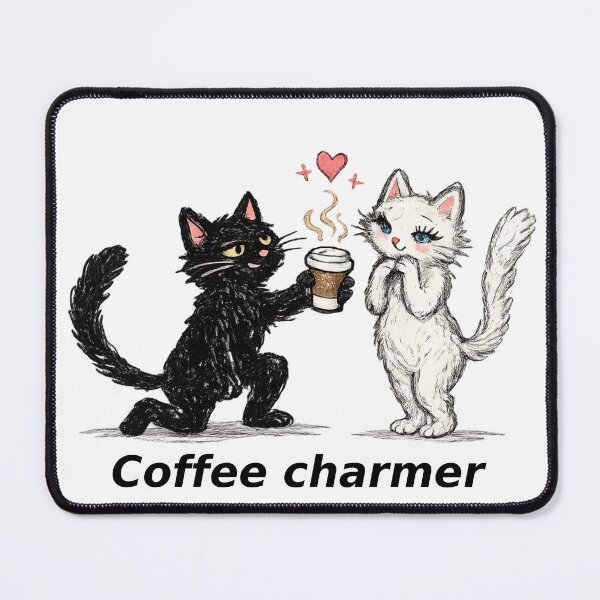 Item preview, Coffee Charmer – Cute Romantic Cat with Coffee Design designed and sold by IrynaLineArt.