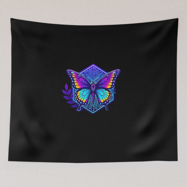 Item preview, Cyber Butterfly Tech Art - Futuristic Neon Circuit Insect Illustration designed and sold by AbulailArt.