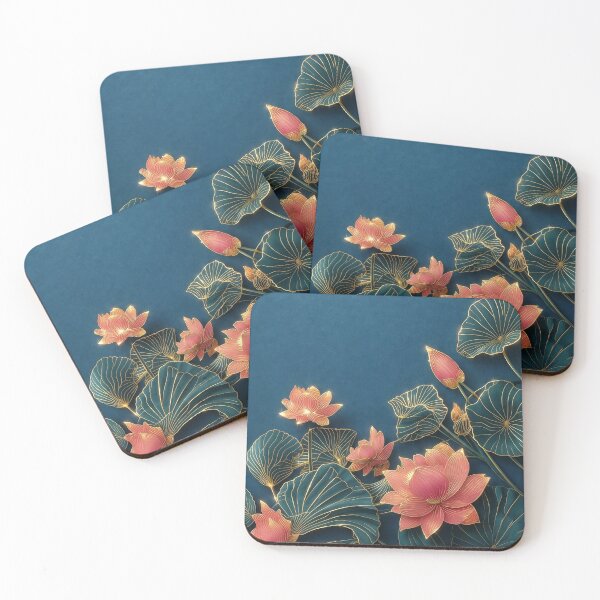 Item preview, Golden Veined Lotus Flowers on Teal designed and sold by 1111Miracle.