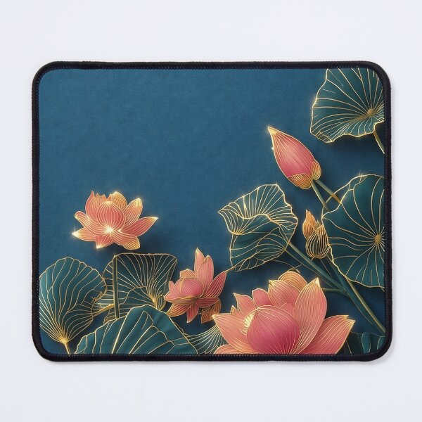Item preview, Golden Veined Lotus Flowers on Teal designed and sold by 1111Miracle.