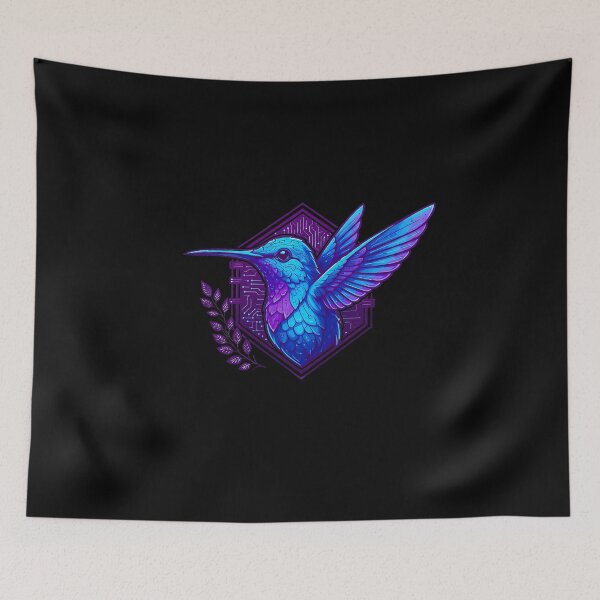 Item preview, Cyber Hummingbird Tech Art - Futuristic Neon Circuit Flying Bird Illustration designed and sold by AbulailArt.