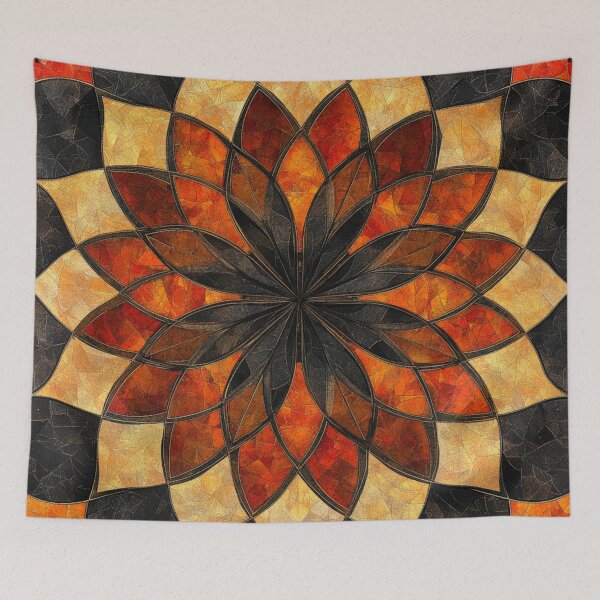 Item preview, Ochre Black Stained Glass Inspired Mosaic Mandala Pattern designed and sold by GrinGalore.