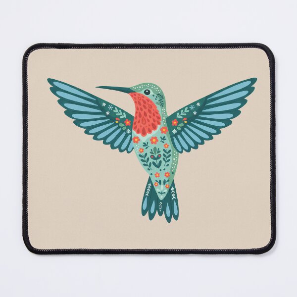 Item preview, Cute Floral Folk Art Ruby‑Throated Hummingbird – Scandinavian Folk Art by heidiannemorris © designed and sold by FOLK ART FUSION by heidiannemorris.