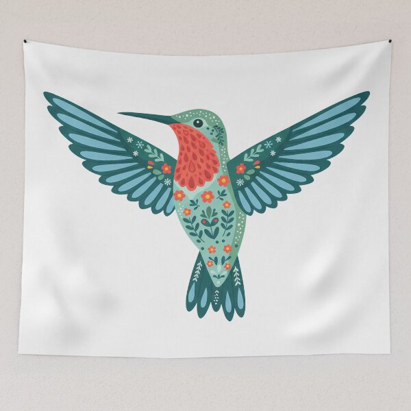 Item preview, Cute Floral Folk Art Ruby‑Throated Hummingbird – Scandinavian Folk Art by heidiannemorris © designed and sold by FOLK ART FUSION by heidiannemorris.