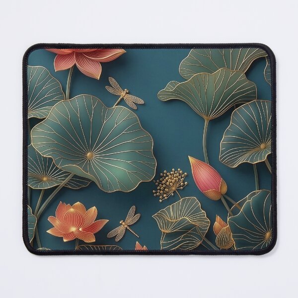 Item preview, Golden Veined Lotus Flowers on Teal designed and sold by 1111Miracle.