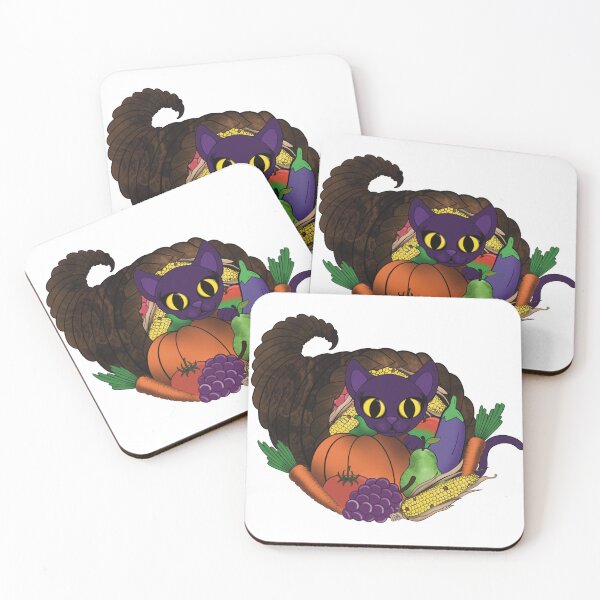 Item preview, Cute Purple Cat Cornucopia Harvest Thanksgiving designed and sold by Auntie M.