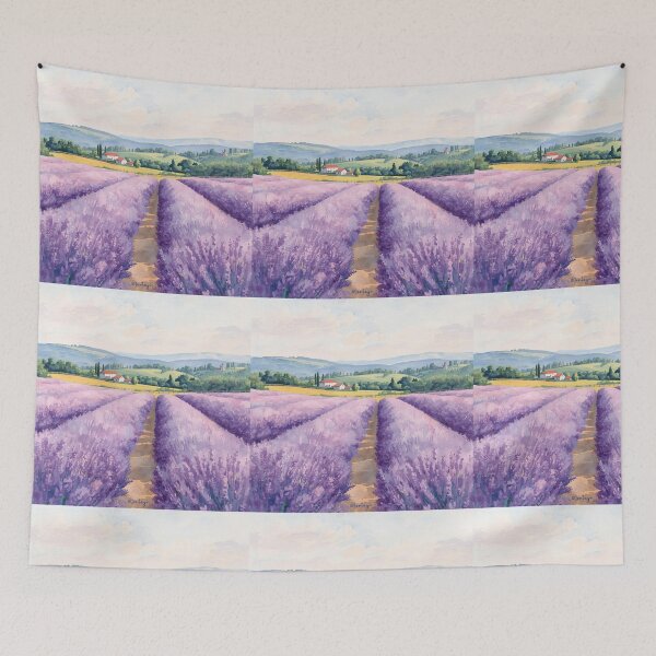 Item preview, Lavender Field Landscape Scenic Nature Painting designed and sold by TinyWarmThing.