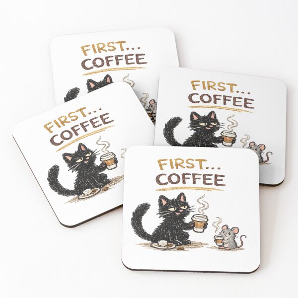 Item preview, First… Coffee – Funny Cat and Mouse Coffee Design designed and sold by IrynaLineArt.