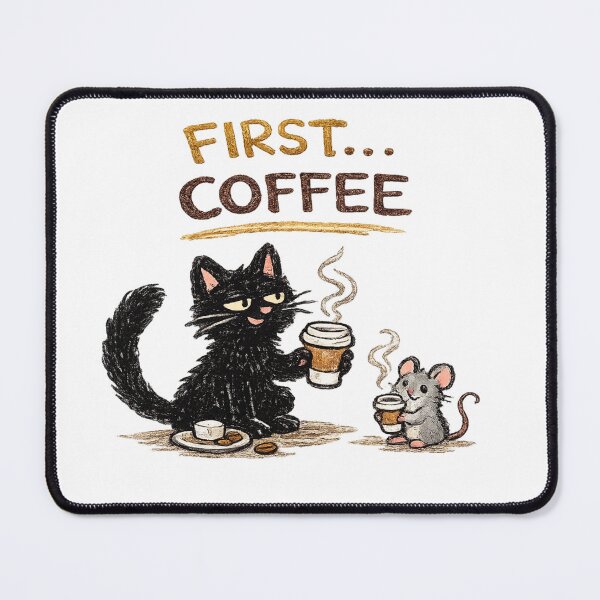 Item preview, First… Coffee – Funny Cat and Mouse Coffee Design designed and sold by IrynaLineArt.