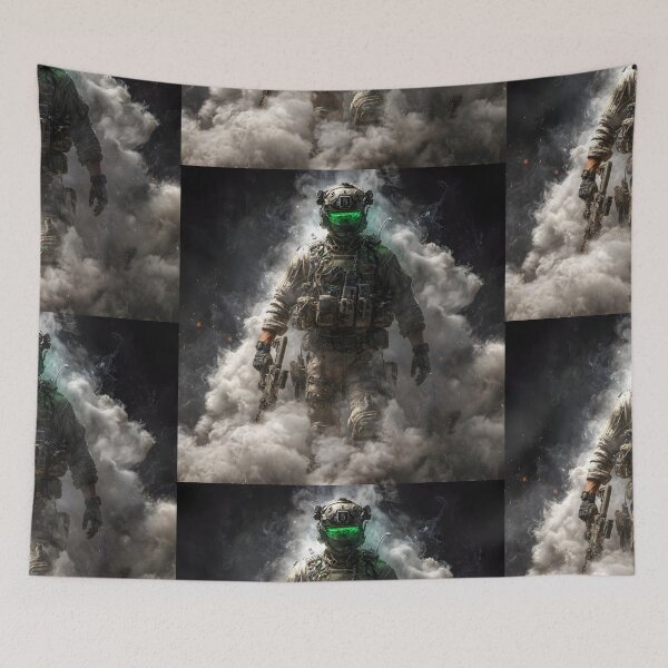 Item preview, Hyper-Realistic Special Forces Soldier Emerging From Battlefield Smoke designed and sold by MouradStudio.