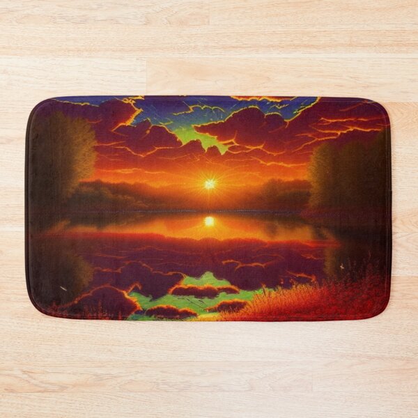 Item preview, Fiery sunlit sky over a still lake in intense, surreal colors and a magical atmosphere designed and sold by FotoworldEdel.