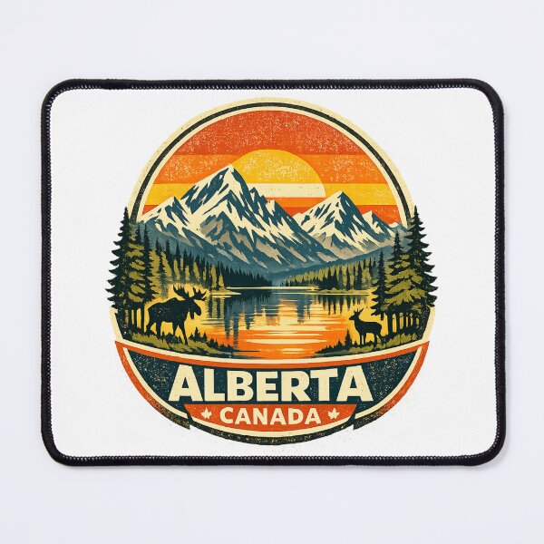 Item preview, Alberta Canada Retro Mountain Badge – Vintage Sunset Lake Wildlife Design designed and sold by Globalcitytees.