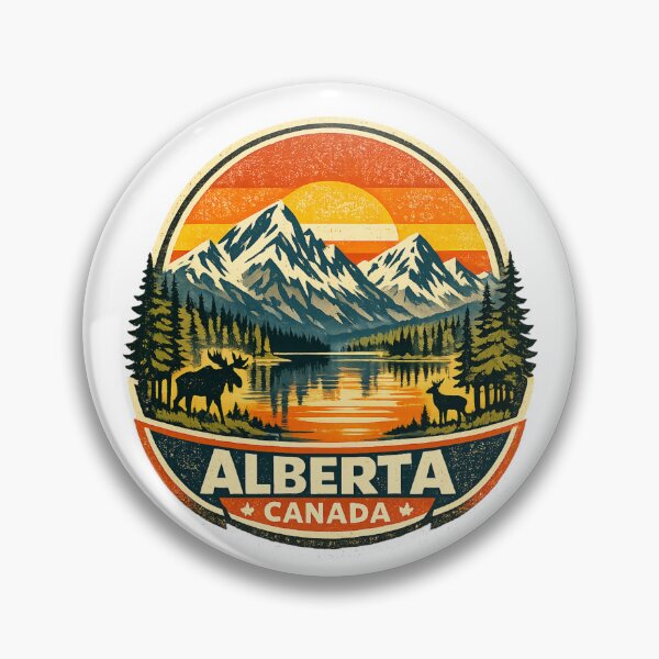 Item preview, Alberta Canada Retro Mountain Badge – Vintage Sunset Lake Wildlife Design designed and sold by Globalcitytees.